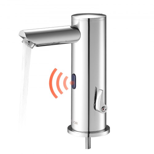

VEVOR Rubinetto per Lavabo Senza Contatto, Rubinetto Automatico con Sensore a Batteria con Miscelatore Maniglia Singola Regolabile a Mani Libere, Acqua Fredda e Calda, Argento Cromato