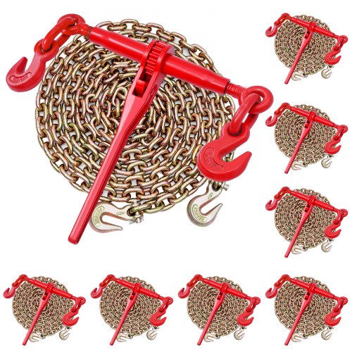 

VEVOR Tenditore a Cricchetto con Catena di Ancoraggio G80 da 10 mm x 3 m, 8 pezzi, Carico max. 4173 kg, Ancoraggi per Catene di Trasporto, per Fissaggio di Carichi, Trasporto, Rimorchio