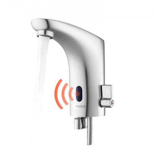 

VEVOR Rubinetto per Lavabo Senza Contatto, Rubinetto Automatico con Sensore a Batteria per Bagno Miscelatore Maniglia Singola Regolabile a Mani Libere, Acqua Fredda e Calda, Argento Cromato