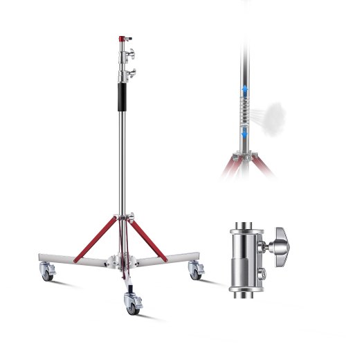

VEVOR Supporto per Luci con Rotelle, Altezza Massima 320 cm Robusto Supporto per Luci, Treppiede Regolabile con Acciaio Inossidabile, Base con Ruote per Fotografia, per Softbox da Studio, Monoluce