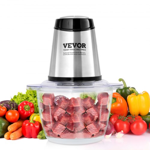 

VEVOR Tritacarne Elettrico 400 W Tritatutto Multifunzione da Cucina Capacità di Riempimento 1200 mL Frullatore 3000 giri/min + 4000 giri/min, Tagliaverdure con Ciotola in Vetro Mixer Multifunzionale