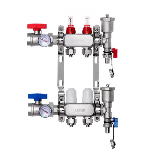 

VEVOR Collettore di Riscaldamento Radiante a 2 Rami, Collettore per Tubi PEX da 12,7 mm in Acciaio Inossidabile PEX, con Adattatori da 12,7 mm, per Pavimento Radiante Idronico, Kit Collettore PEX