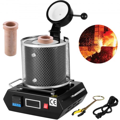 

VEVOR Forno per Fusione dell'Oro, 1350 W, Temperatura Massima 1150 ℃, Macchina per Fusione Elettrica Digitale, con Crogiolo in Ceramica da 1 kg, per Raffinazione di Metalli Preziosi, Fonde Oro