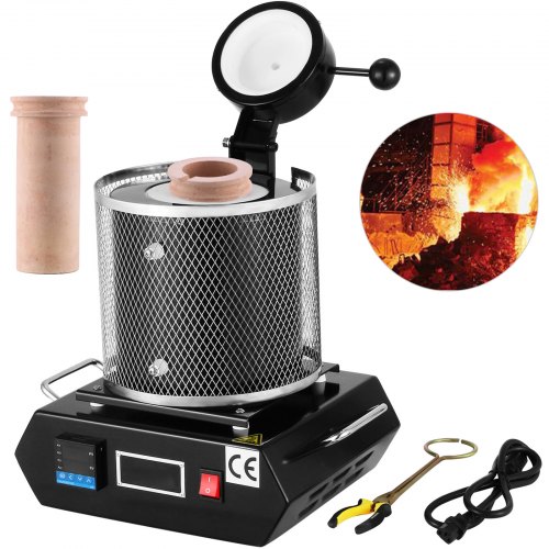 

VEVOR Forno di Fusione per Oro 1350 W, Temperatura max. 1150 ℃, Forno Fusorio Elettrico con Crogiolo in Ceramica da 3 kg, Lavorazione Raffinazione di Metalli, Nero