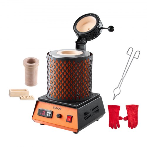 

VEVOR Forno di Fusione Elettrico, 1500 W Macchina per Fusione di Metalli da 1150 ℃ con Crogiolo in Ceramica da 5 kg, Kit per Oro per la Creazione di Gioielli, Barre di Metallo, Componenti Metallici