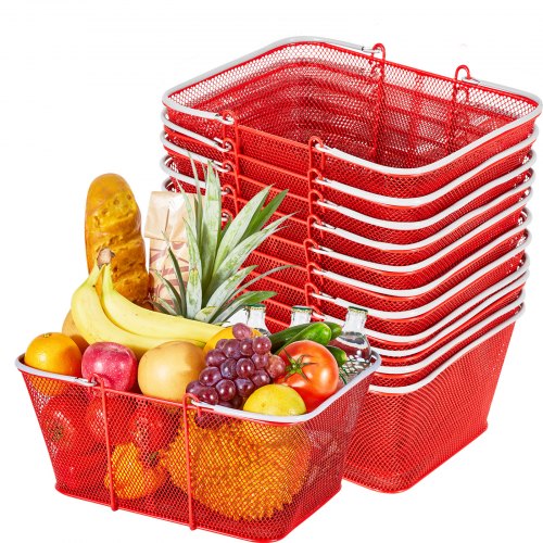 

VEVOR Cestini per la Spesa Cestini per la Spesa in Metallo Impilabili da 22 Litri con Manici Portatili per Generi Alimentari, Vendita al Dettaglio, Supermercati, Uso Domestico, Rosso,12 Pezzi
