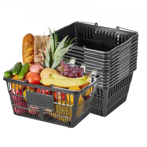 

VEVOR Plastica Cestini per la Spesa Impilabili in Plastica PE da 21 Litri con Manici, Portatili per Generi Alimentari, Negozi, Supermercati, Uso Domestico, Carico di 9,07 kg, 12 pz, Nero