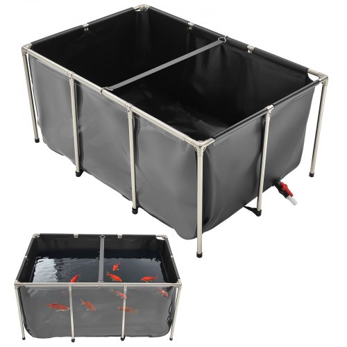

VEVOR Tela Peschiera Fuori Terra, con Pannello di Visualizzazione Trasparente, Rettangolare Pesci Rossi con Telaio in Acciaio Inox, Valvola di Scarico, per Allevamento Carpa, Nero 1023,3 L