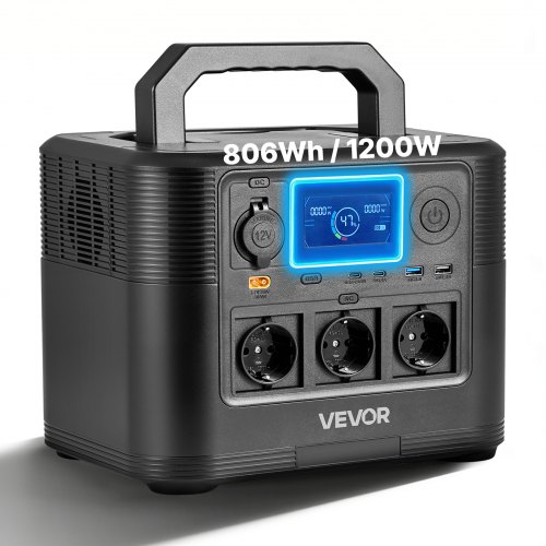 VEVOR Centrale Elettrica Portatile Generatore Solare 1200 W Stazione Elettrica Batteria di Backup LiFePO4 806 Wh con 9 Porte di Uscita per Campeggio Viaggio Emergenza, Pannello Solare Non Incluso