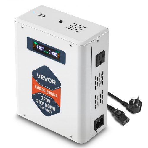 

VEVOR Convertitore di Tensione Step-Down da 3000 VA, Trasformatore di Potenza per Impieghi Gravosi da 220 V a 110 V con 2 Prese USA, Uscita USB, Display LCD, Protezione della Temperatura