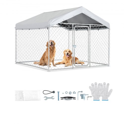 

VEVOR Recinto per Cani da Esterno con Serratura di Sicurezza e Copertura Impermeabile Anti UV, Canile di Grandi Dimensioni 2x2x1,6m, Gabbia per Animali Domestici Resistente per Cani di Grande Taglia