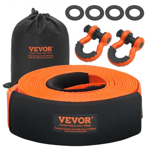 

VEVOR Kit di Recupero Cinghia da Traino in Poliestere Resistente, Fune per Verricello da 85,1 mm x 9,1 m, 16329 kg, Tripla Fibbia Rinforzata, Ricevitore con Gancio a Grillo, Cinghia Camion Jeep SUV
