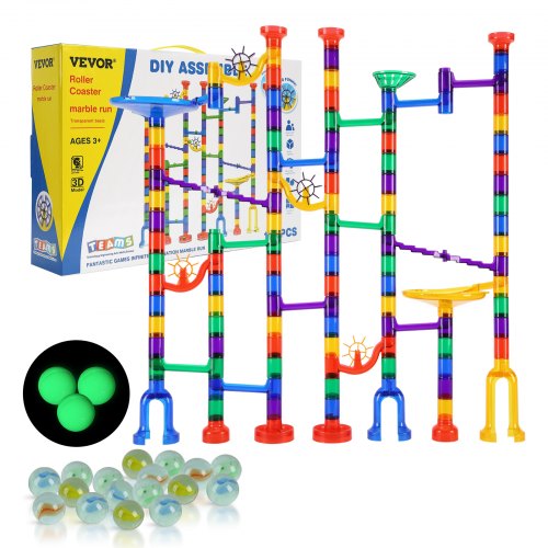 

VEVOR Marble Run Set, 150 Pezzi Marble Maze Building Block Brain Game 445 x 310 x 115 mm, Pista per Biglie con 10 Biglie Fosforescenti 40 Biglie Vetro, Giocattoli Educativi STEM per Bambini 1,33 kg