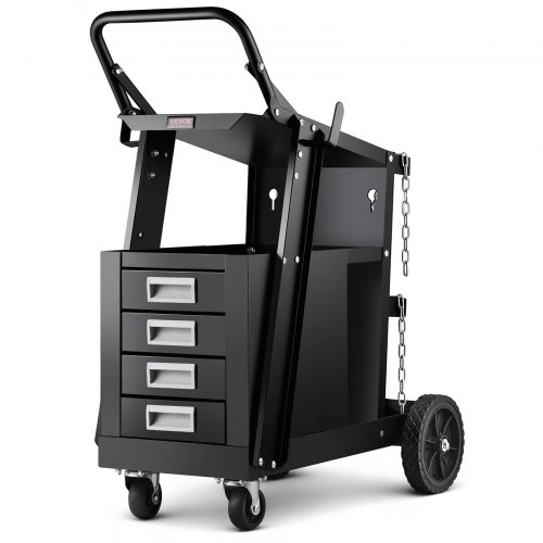 

VEVOR Carrello per Saldatura 2 Ripiani con 4 Cassetti per Trasporto Saldatrice con Ruote Carico Massimo 100-120 kg Carrello per Attrezzatura di Saldatura con 2 Portabombole di Gas Catene di Sicurezza
