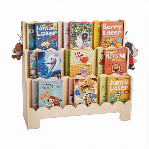 

VEVOR Libreria per Bambini Frontale, Libreria per Bambini Porta Libri a 3 Ripiani con 2 Ganci per Appendere lo Zaino, per Cameretta dei Bambini, Soggiorno, Cameretta di Gioco