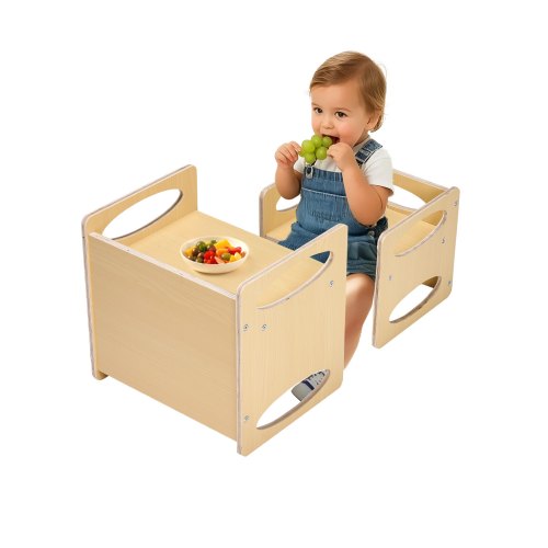 

VEVOR Set Tavolo e Sedia per lo Svezzamento Montessori, Set Tavola in Legno per Bambini 380 x 300 x 362 mm, Sgabello Regolabile Altezza 265 mm, Sedia per Leggere, Mangiare, Legno Naturale