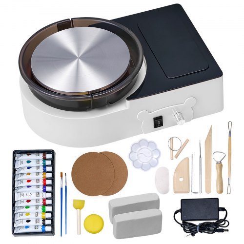 

VEVOR Mini Tornio per Ceramica, 158 mm, Piatto Girevole Velocità di Rotazione Regolabile, Tornio Elettrico per Argilla con Strumenti per Modellare l'Argilla, Adatto per Corsi di Ceramica Fai-da-te