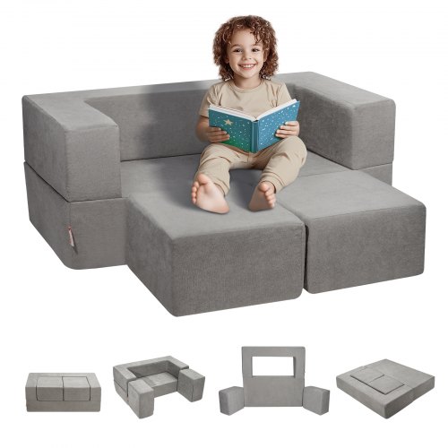 

VEVOR Divano Modulare per Bambini 4 Pezzi, Divano Componibile per Bambini con Fodera Rimovibile, Sedia Schiuma Fai da Te, Mobili Creativi per Sala Giochi per Bambini Piccoli che Leggono, Grigio Scuro
