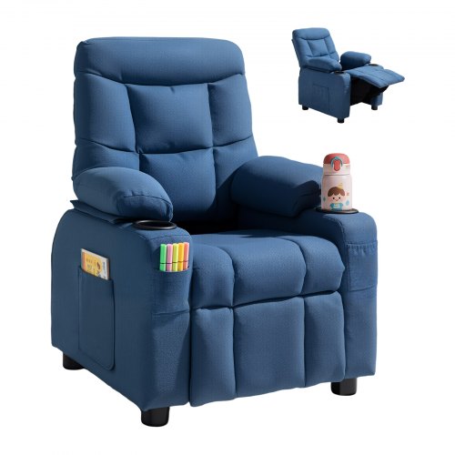 

VEVOR Poltrona Reclinabile per Bambini con Portabicchieri Tasche in Tessuto Blu