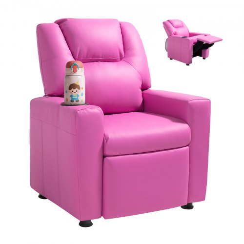 

VEVOR Poltrona Reclinabile per Bambini in Similpelle con Portabicchieri Rosa