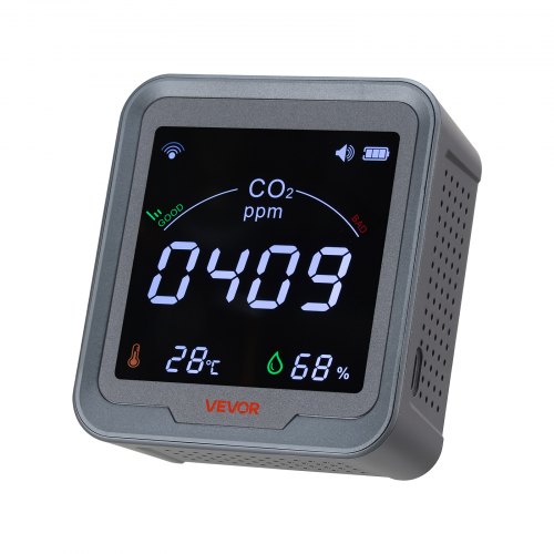 

VEVOR Rilevatore di CO2 400-5000 ppm di Anidride Carbonica, Monitor di Qualità d'Aria con Display di Temperatura Umidità Portatile, Cavo Sensore NDIR da 4,5 m per Uso Esterno, Domestico
