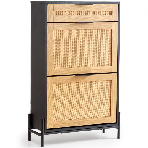 

VEVOR Scarpiera in Rattan, 2 Cassetti in Rattan Ribaltabili 1 Cassetto Scorrevole, Organizzatore per Scarpe Stretto, Gambe in Metallo, Mobiletto per Ingresso Sottile per Ripostiglio, Corridoio, Nero