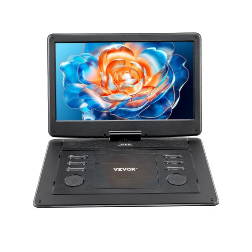 

VEVOR Lettore DVD Portatile con Schermo Girevole 396 mm, Lettore DVD da Viaggio con Altoparlante Doppio, Supporto Sincronizzazione TV/USB/Scheda SD/CD/DVD, Caricabatteria da Auto