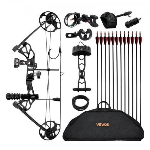 

VEVOR Arco Composto da Tiro con L'Arco, Set Arco da Caccia Regolabile da 482,6 a 762 mm, Peso di Trazione da 8,62 a 31,75 kg Kit per Destrimani con Attrezzatura da Caccia, 320 FPS, Nero