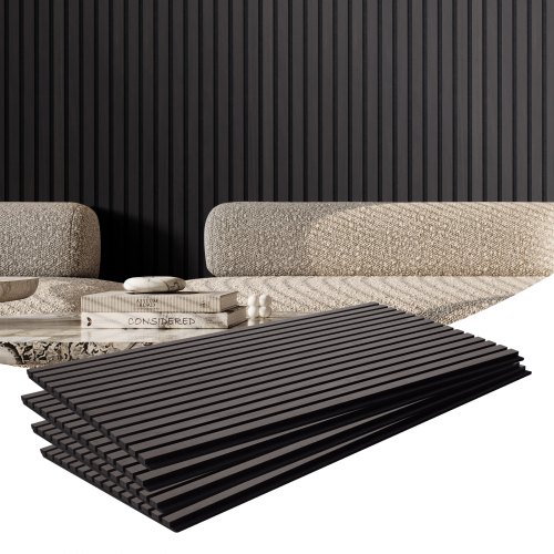 

VEVOR Pannelli Acustici a Doghe in Legno 1200 x 600 mm Pannelli da Parete in Legno, Accenti MDF per Decorazione Pareti Interne, Pannelli da Parete in Finto Legno per Riduzione del Rumore, Quercia Nera