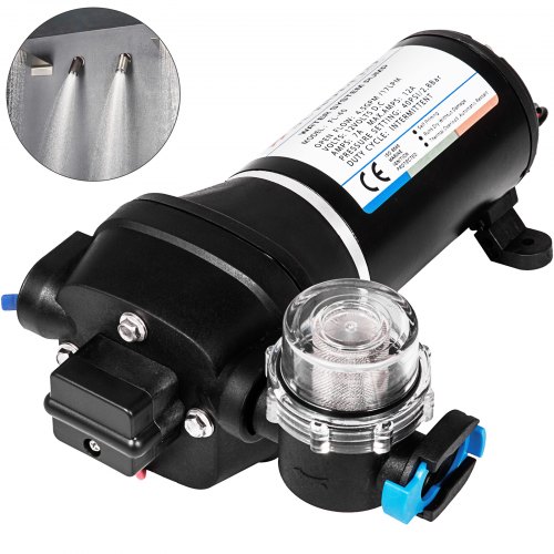 

VEVOR Pompa a Membrana ad Alta Pressione FL-40 40PSI Pompa a Membrana per Acqua Spruzzatore Autoadescante 17L / min 12V, Utilizzo Camper/Barca/RV/Giardino/Industria Agricola