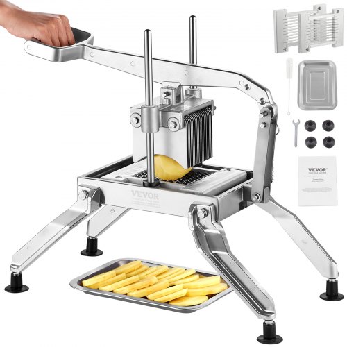 

VEVOR Tagliapasta per Patate Fritte, Affettatrice Manuale per Frutta e Verdura 6,35 mm/12,7 mm, Taglia Verdure in Acciaio Inossidabile e Alluminio, con Piedini Antiscivolo, per Cipolle, Patate