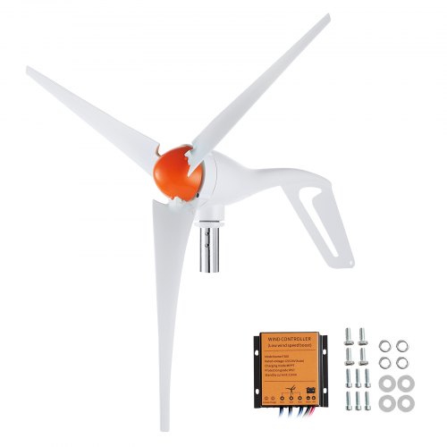 

VEVOR Generatore Eolico da 500 W, Kit Turbina Eolica 24 V Generatore Eolico 3 Pale con Controllo, Direzione Sopravvento Regolabile e Velocità del Vento Iniziale di 2,5 m/s per Casa, Fattoria, Barche