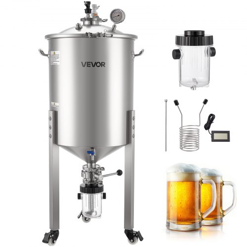 

VEVOR Serbatoio di Fermentazione Conico per Produzione di Birra in Acciaio Inox da 60 Litri, Bollitore con Fondo Conico 3 Ruote, Botte di Fermentazione per Vino e Birra