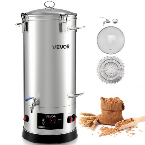 

VEVOR Sistema di Attrezzatura Elettrica per Produzione di Birra, Bollitore per Birra 30 litri Uso Domestico, Cuocitore di Mosto con Canna Interna Maniglia Rubinetto, Kit Utensili per Homebrewing