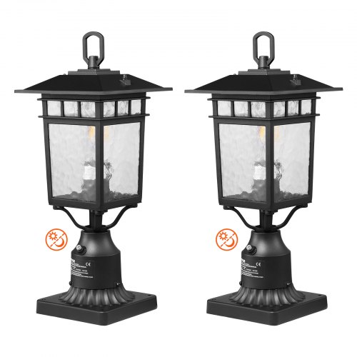 

VEVOR Lampione da Esterno Giardino Cortile Terrazza da 2 Pezzi, Apparecchi Impermeabili da 400 mm, con Base per Montaggio su Pilastro da 9 cm, Paralume in Vetro, Illuminazione Antifulmine da Terrazza