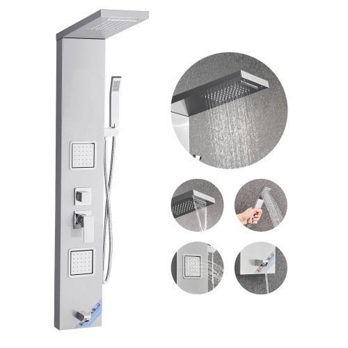 

VEVOR Pannello Doccia Sistema a Torre 5 Modalità, con Soffione Doccia, 1345 mm Colonna in Acciaio Inox, Sistema Massaggio a Parete, con Doccetta, Beccuccio per Vasca, 2 Getti Corporei