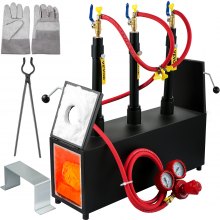 VEVOR Forgia a Gas per Coltelli, Potenza Massima 230,4 kW·h / 786k BTU Peso 16,6 kg Forgia a Gas Propano con 3 Bruciatori e 2 Porte, Forgia per Fabbri a Gas Propano per La Fabbricazione di Coltelli