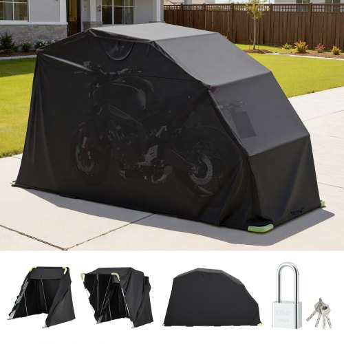 

VEVOR Copertura Motocicletta da 3460 x 1375 x 1900 mm con Serratura di Sicurezza, in Tessuto Oxford 600D, Resistente per Tutte le Stagioni con Finestre di Ventilazione, per Veicoli da Esterno, Nero