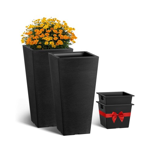 

VEVOR Fioriere da Esterno Grandi da 570 mm Fioriere Grandi per Piante da Interno ed Esterno, Confezione da 2, Fioriere Affusolate Quadrate Nere, Vasi da Fiori dal Design Moderno e Drenaggio Integrato
