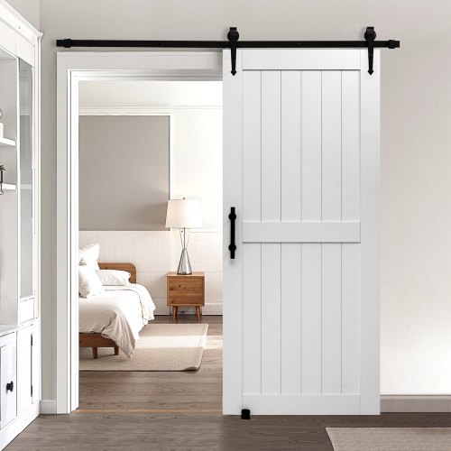 

VEVOR Porta Scorrevole 914 x 2134 mm Pannello in MDF, Kit per Porta Scorrevole con Ferramenta Guida Telaio a H, Porta da Casa Divisorio Spazio per Soggiorno Bagno Camera da Letto, Bianco