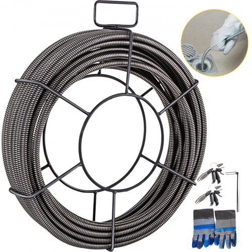 

VEVOR Cavo di Scarico Cavo per Fognatura 15 m 1 cm Cavo di Pulizia per Drenaggio Coclea, Adatto per Toilette Intasata, Lavandino e Scarico a Pavimento a Casa, Ufficio