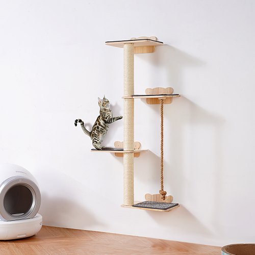 

VEVOR Albero per Gatti Alto a 4 Livelli, Set di Mobili da Parete per Gatti 35 x 27 cm 4 Assi per Saltare, Trespolo per Gatti in Legno di Pino 12 mm Fino a 18,14 kg per Dormire, Giocare, Arrampicarsi