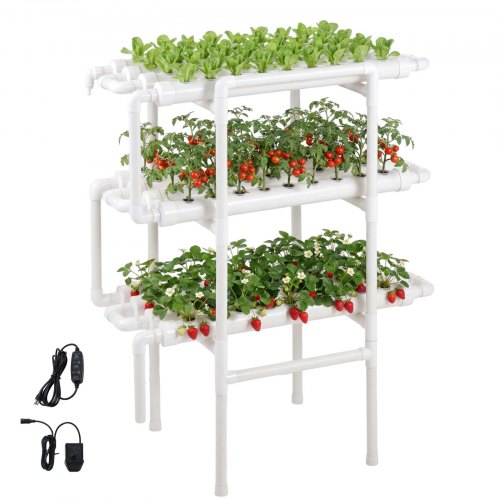 

VEVOR Kit di Sistema di Coltivazione Idroponica a 3 Livelli e 108 Siti con Tubi in UPVC, Irrigazione Temporizzata, Tubi che Bloccano Sole e Luce, per Ortaggi da Interno, Giardino Domestico