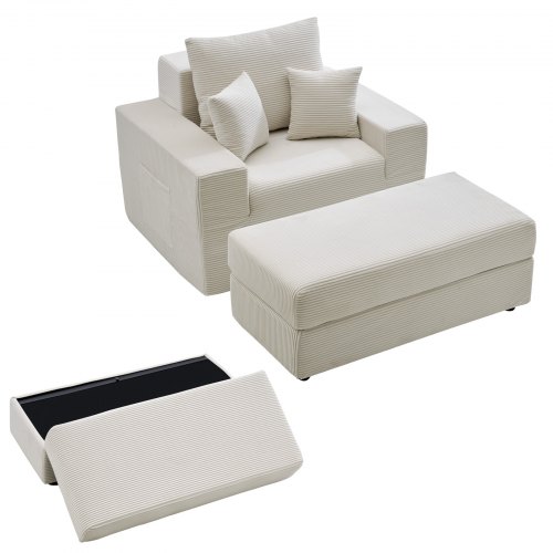 

VEVOR Chaise Longue, Poltrona Modulare Senza Osso da 1115 mm per Interni, Sedia da Lettura Oversize in Velluto a Coste con Cuscini e Braccioli, Divano con Seduta Profonda per Soggiorno, Beige