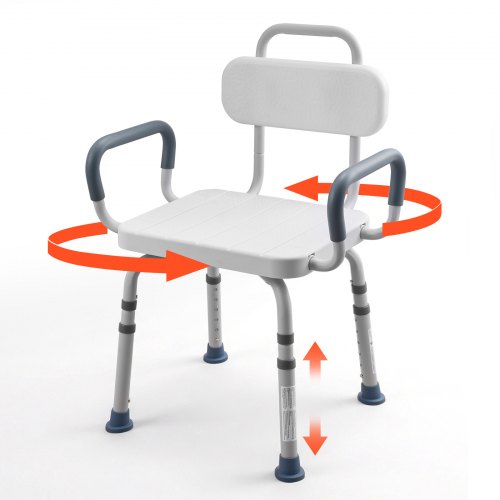 VEVOR Sedia da Doccia Girevole con Braccioli Schienale, Sedile Girevole per Trasferimento Vasca da Bagno Box Doccia Altezza Regolabile per Anziani Pazienti, Carico max 180 kg, Panca Mobilità da Bagno