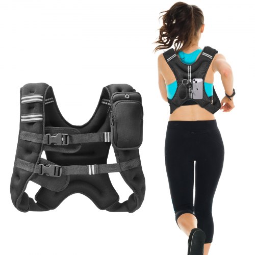 

VEVOR Giubbotto con Pesi 7,32kg, Giubbotto con Pesi Fibbia Regolabile, Spalline e Striscia Riflettente per Allenamento Fisico, Attrezzatura da Allenamento Bodybuilding, Corsa, Jogging Fitness, Nero