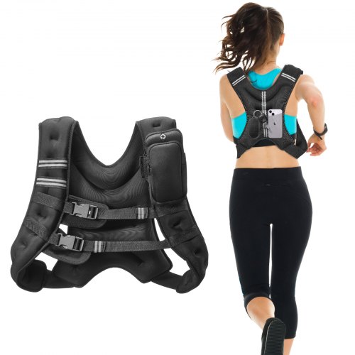 

VEVOR Giubbotto con Pesi 9,22kg, Giubbotto con Pesi Fibbia Regolabile, Spalline e Striscia Riflettente per Allenamento Fisico, Attrezzatura da Allenamento Bodybuilding, Corsa, Jogging Fitness, Nero