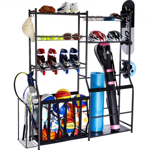 

VEVOR Porta Borsa da Golf per 2 Sacche Golf con 2 Cestelli in Filo Metallico Portaoggetti da Garage per Attrezzature Sportive, 2 Divisori, Supporto Nero, Supporto Porta Utensili di Golf Sport Garage
