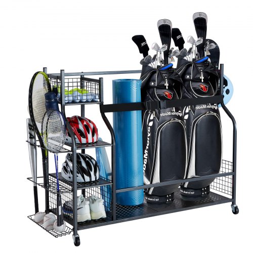 

VEVOR Porta Borsa da Golf 3 Sacche da Golf Porta Attrezzature Sportive, Organizzatore per Garage, Portaoggetti per Attrezzature Sportive all'Aria Aperta Porta Giochi con Cestini Ganci, Acciaio, Nero