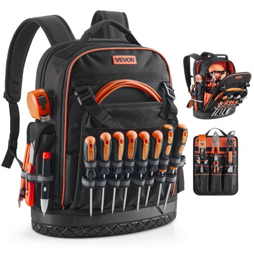 

VEVOR Zaino Portautensili, 64 Tasche, per Attrezzi Pesanti, Zaino da Lavoro con Scomparto per Laptop e Base Sagomata, Borsa da Cantiere per Elettricisti, Riparatori e Tecnici HVAC Nero